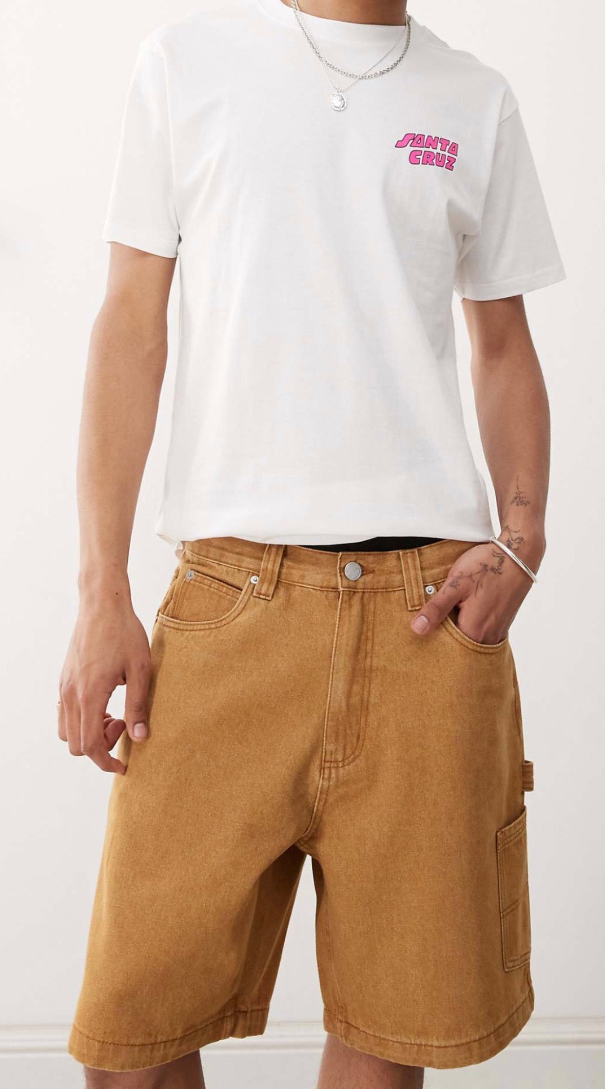 Santa Cruz carpenter big denim shorts in Washed Brown