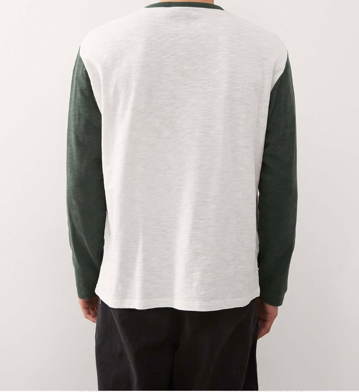 Reclaimed Vintage White Tee with sticker graphic & Green Long Sleeves