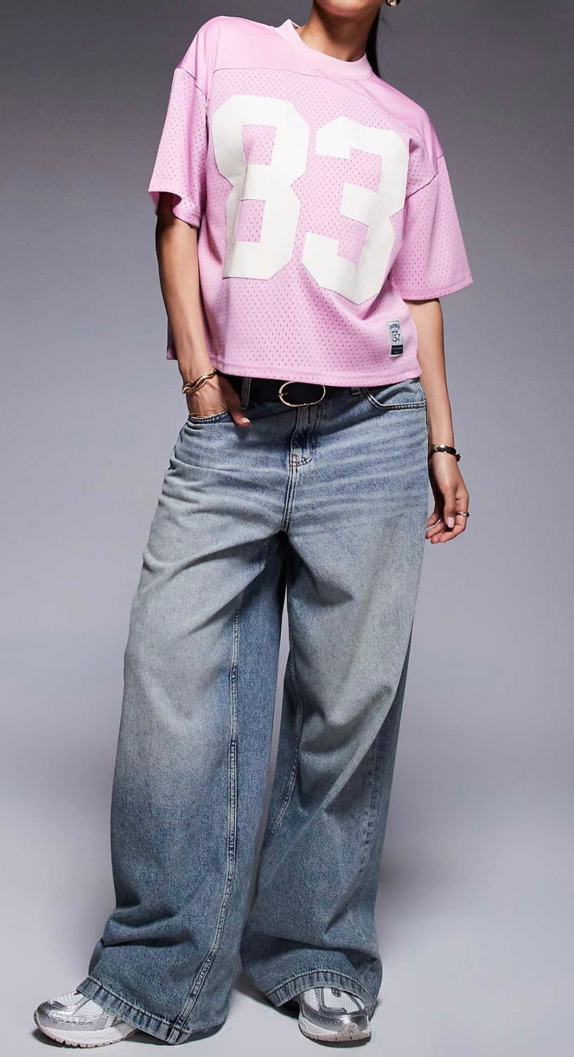 Courtside sports oversized top with varsity motif detail in Pink