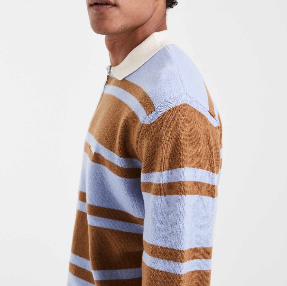 Pompeii striped knitted zip up Rugby Polo shirt in Multi