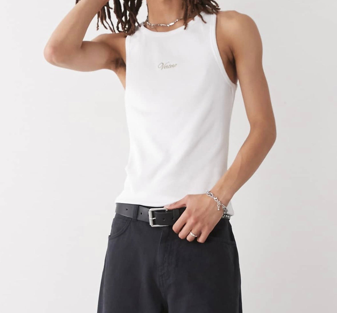 Vertere Berlin pack of 2 ribbed fitted vests with script logo in Black & White