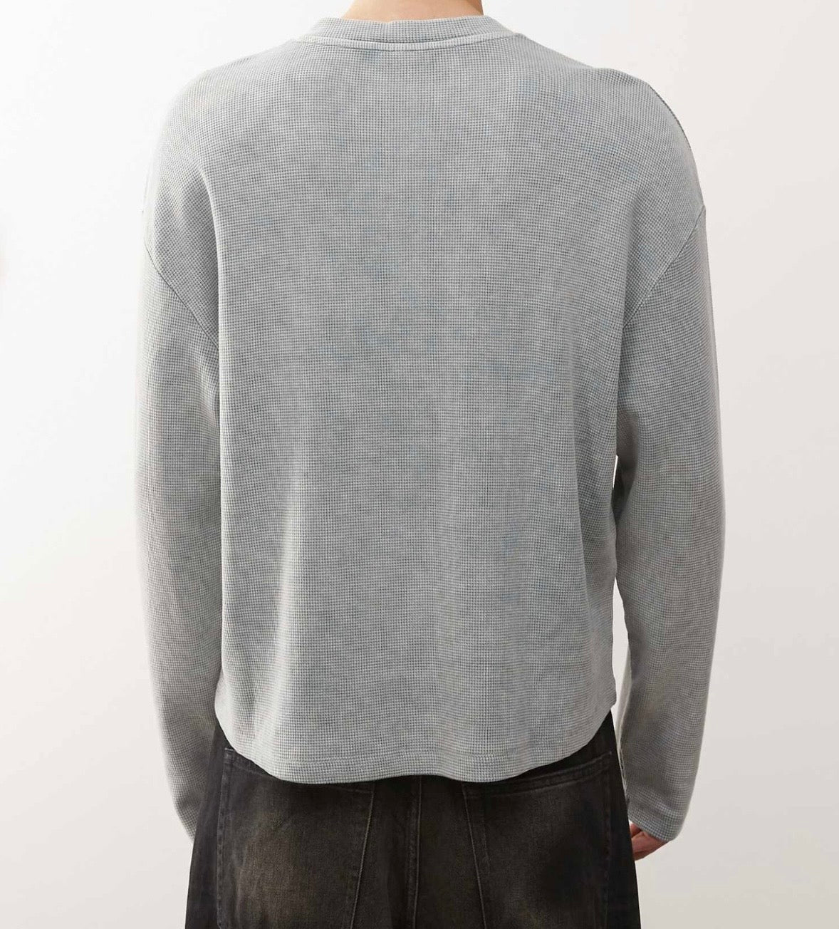 COLLUSION relaxed washed blue long sleeve Henley Tee