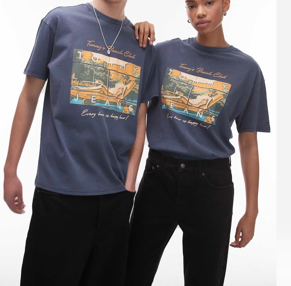 Tommy Jeans Unisex beach club graphic tee in Navy