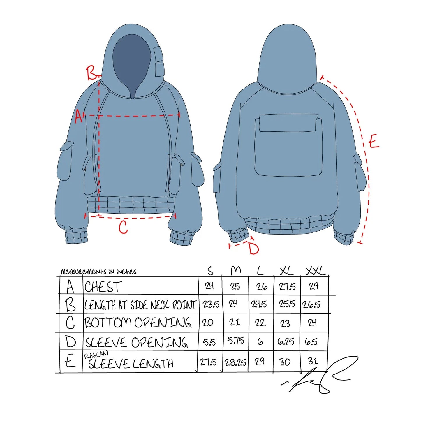 Kody Phillips Pullover Cargo Hoodie in Baby Blue