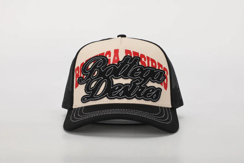 Bottega Desires Trucker Hat in raw/black