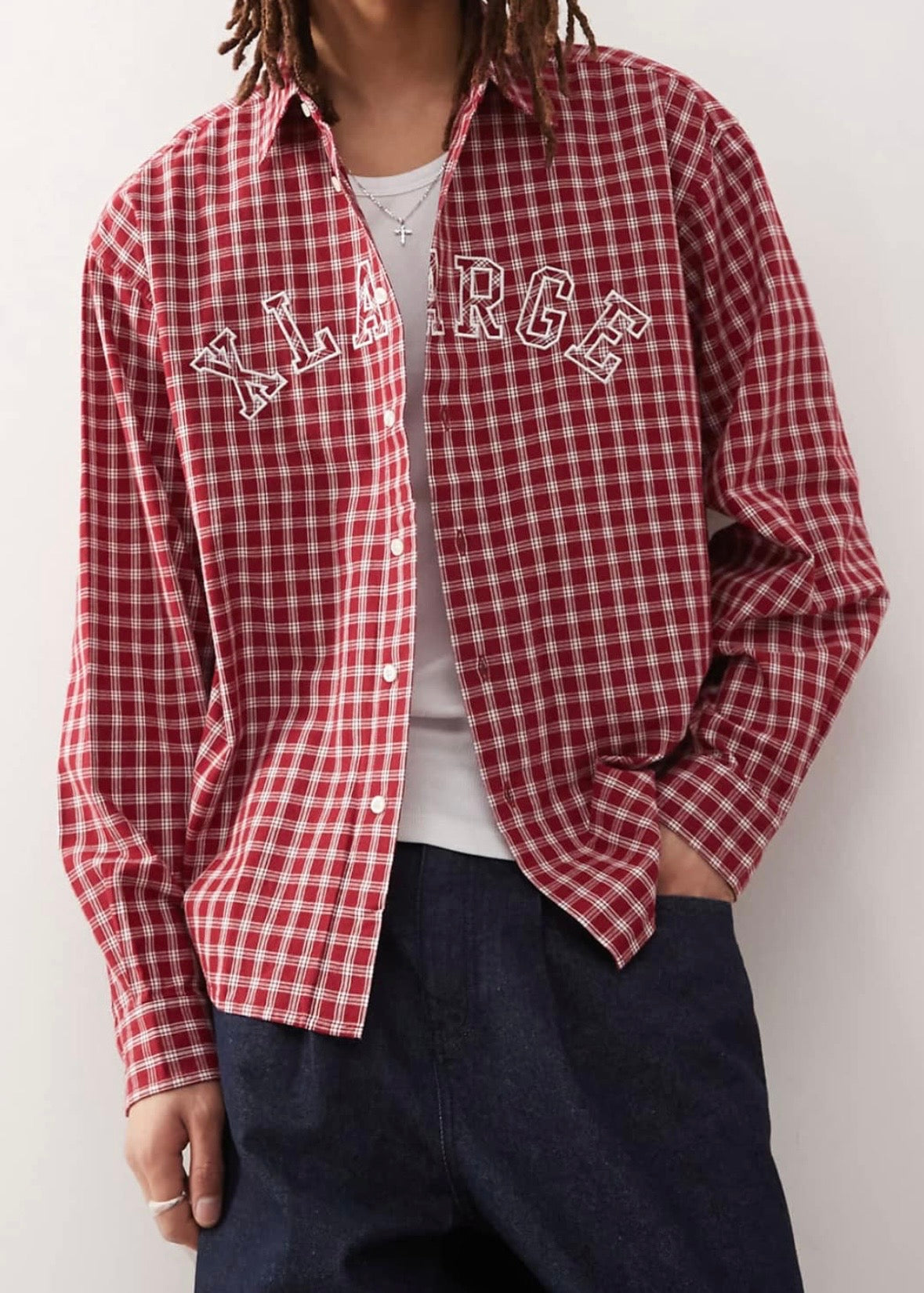 XLARGE shirt with embroidered logo in Red check