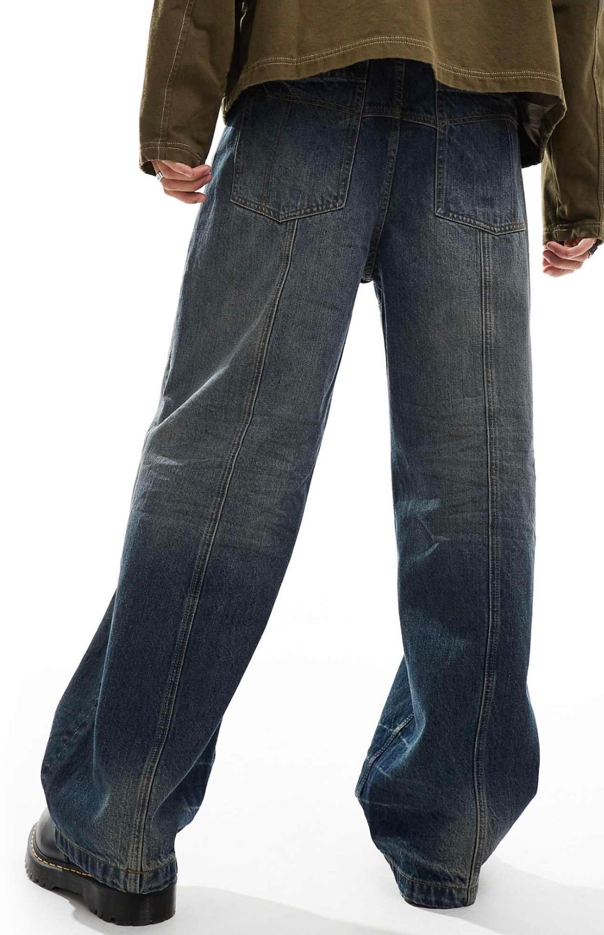 The RAGGED PRIEST Wide Fit Jeans in Dark Blue Dirty Wash
