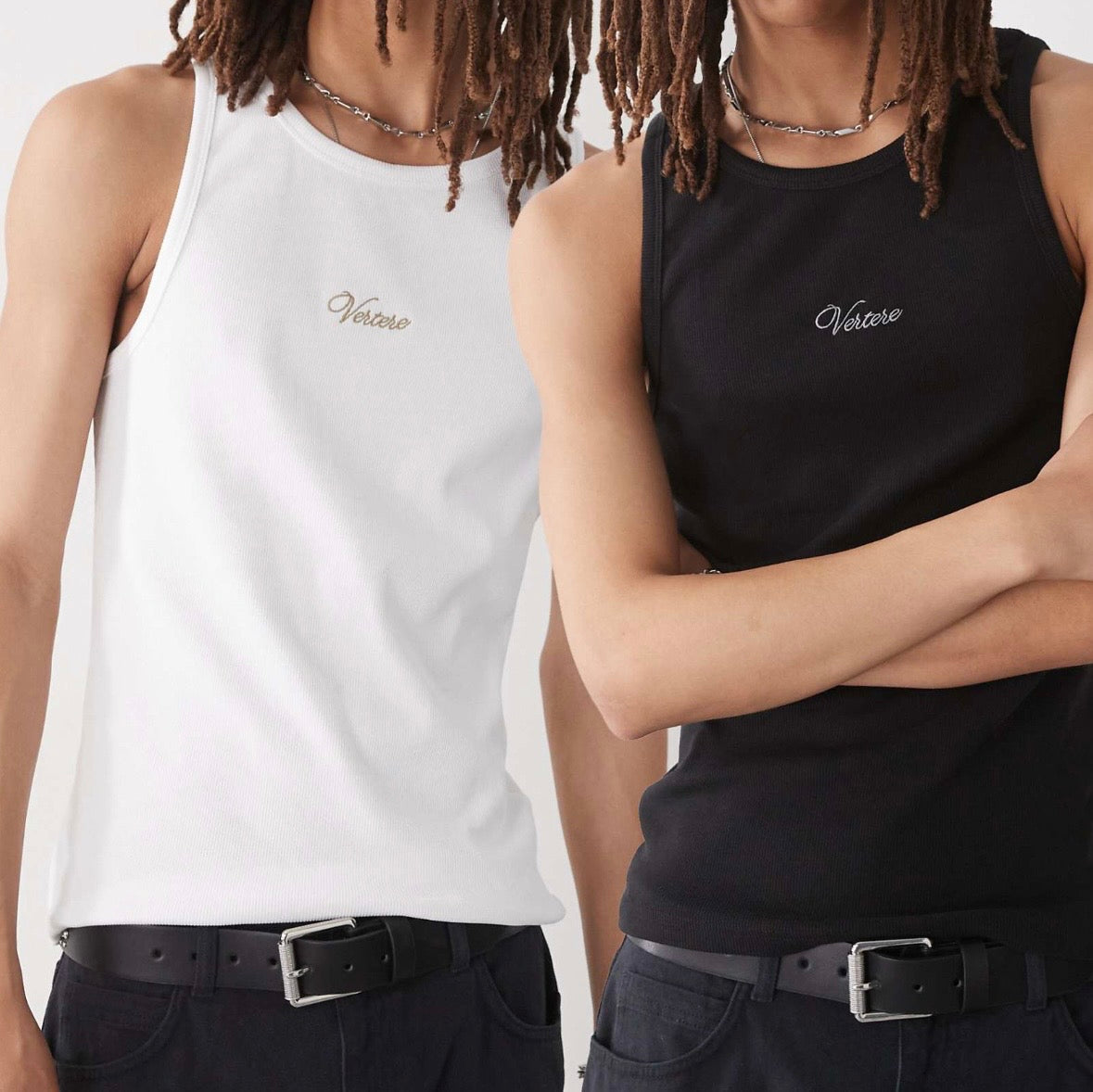 Vertere Berlin pack of 2 ribbed fitted vests with script logo in Black & White
