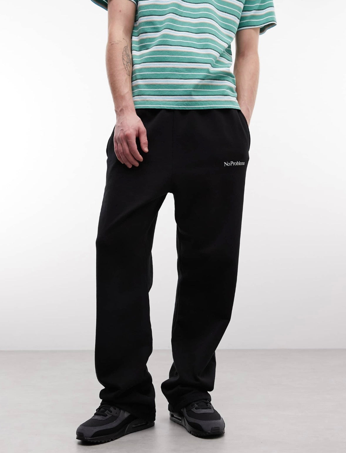No Problemo 100% cotton logo straight leg joggers with tie waist in Black