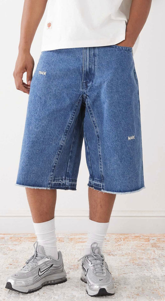AAPE by A Bathing Ape denim shorts with logo embroidery in light blue wash