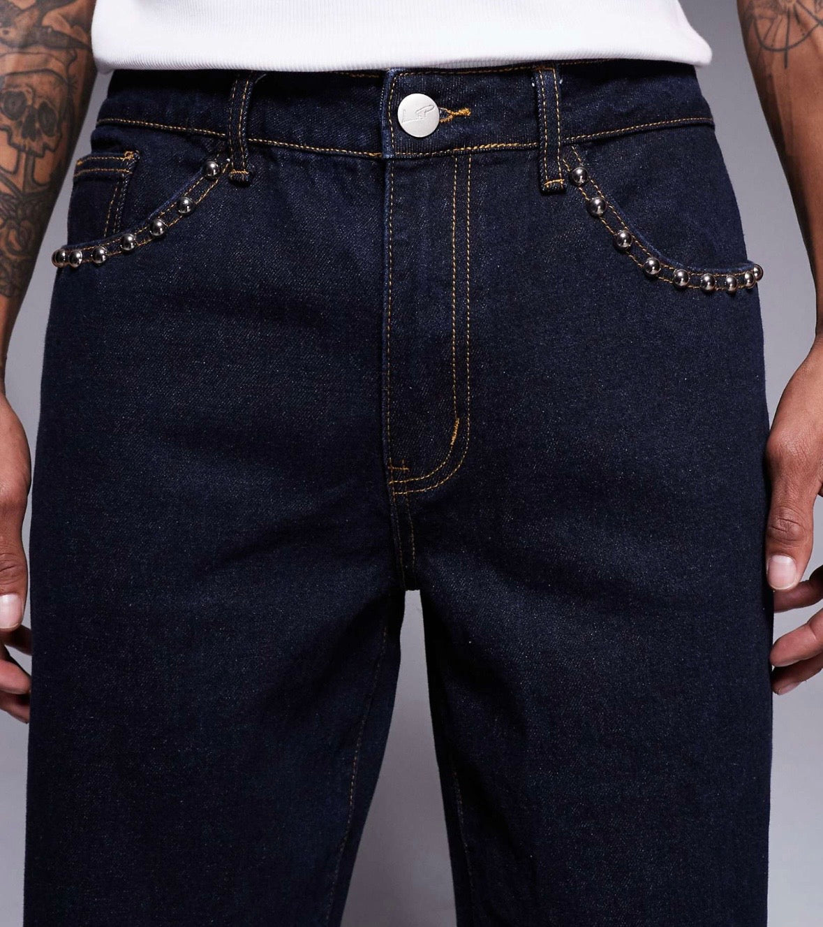 Liquor N Poker stud jeans in Indigo