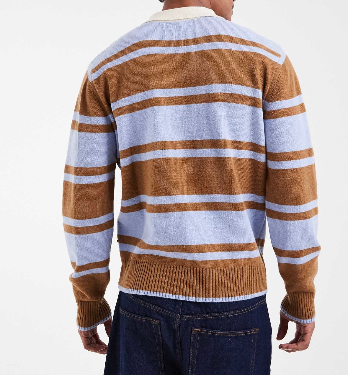 Pompeii striped knitted zip up Rugby Polo shirt in Multi