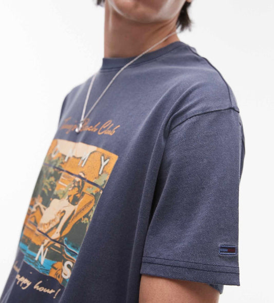 Tommy Jeans Unisex beach club graphic tee in Navy