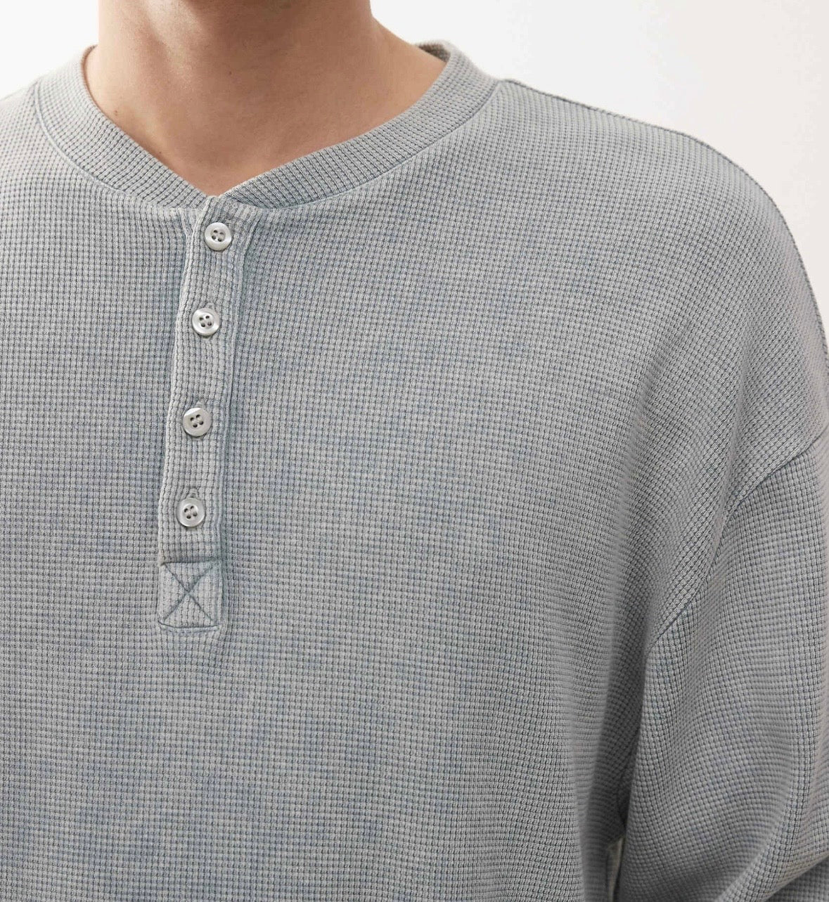 COLLUSION relaxed washed blue long sleeve Henley Tee