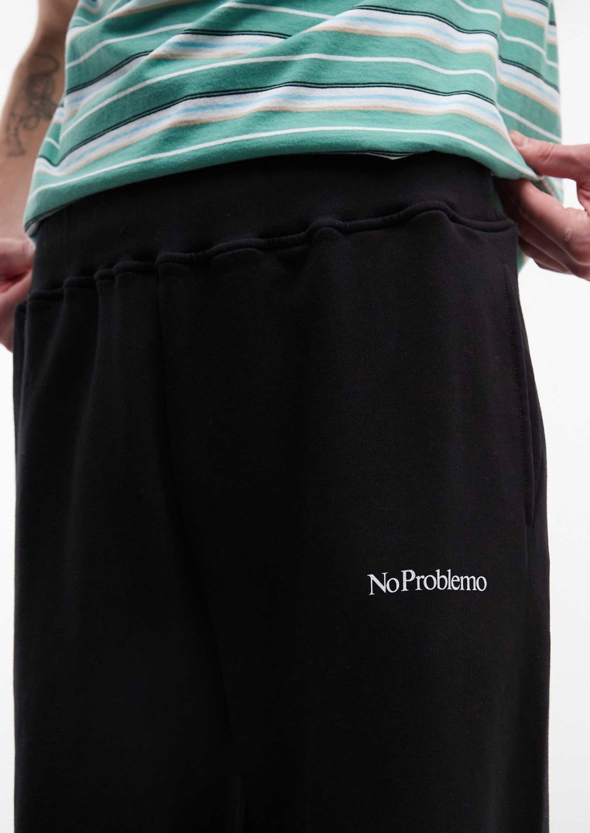 No Problemo 100% cotton logo straight leg joggers with tie waist in Black