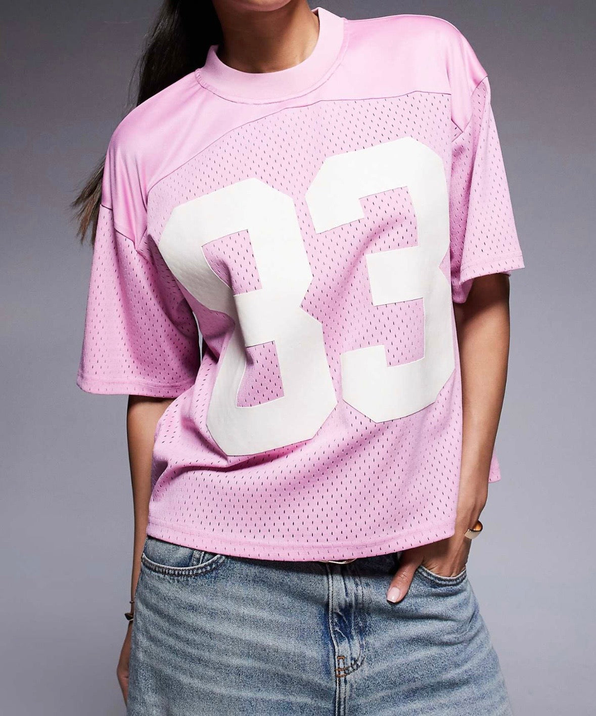 Courtside sports oversized top with varsity motif detail in Pink