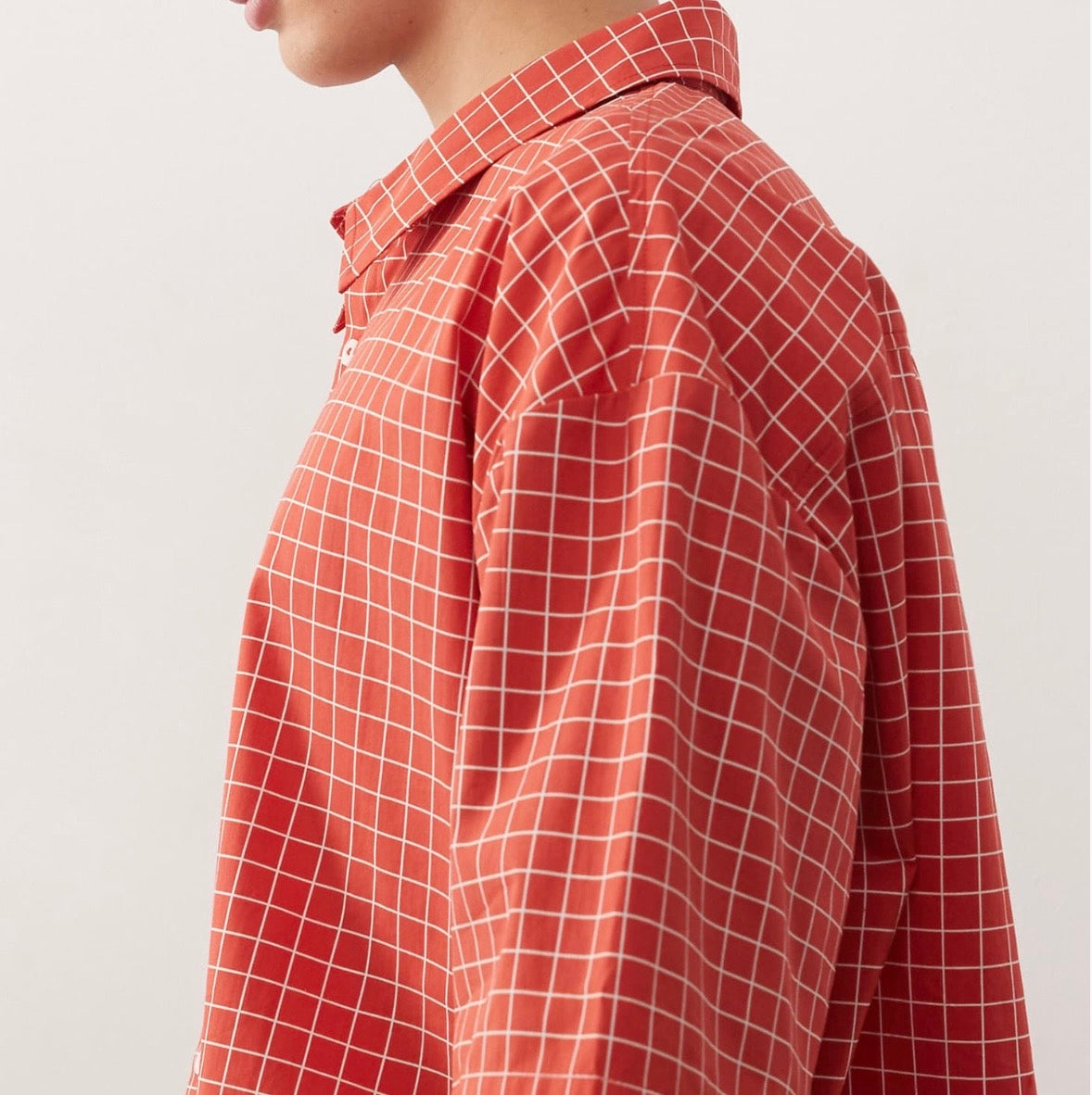Reclaimed Vintage boxy crop red check shirt with double layer sleeve in Burgundy