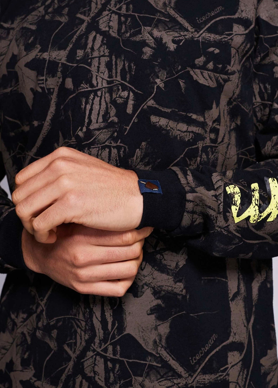 ICECREAM all over tree camo print long sleeve Tee in Black