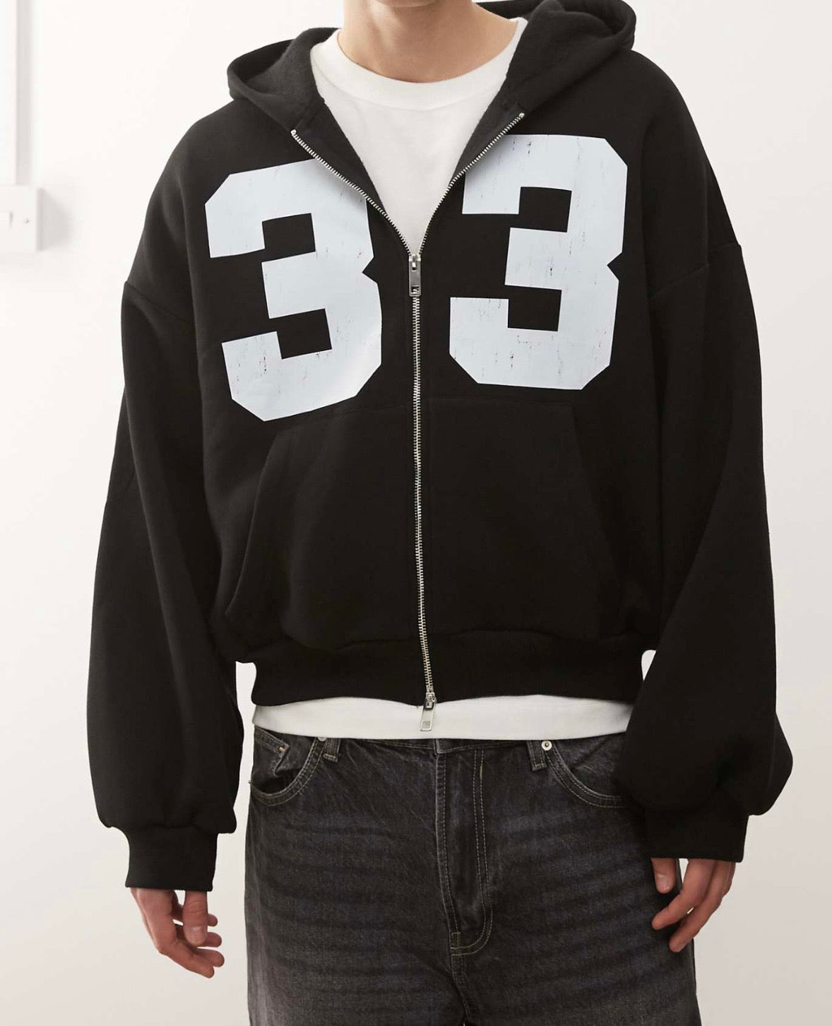 COLLUSION boxy zip through hoodie in Black