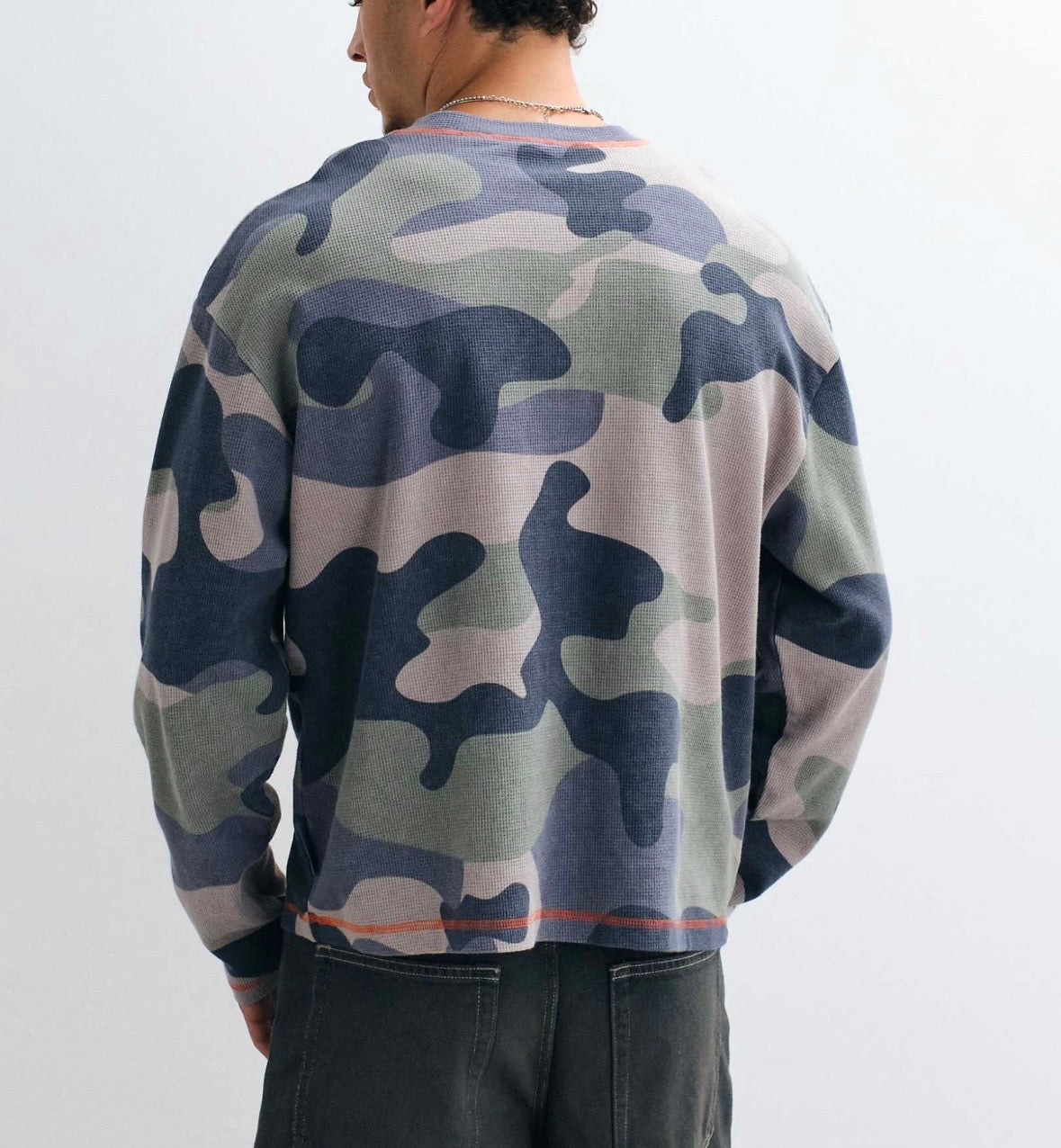 COLLUSION washed long sleeve waffle Tee in Camo