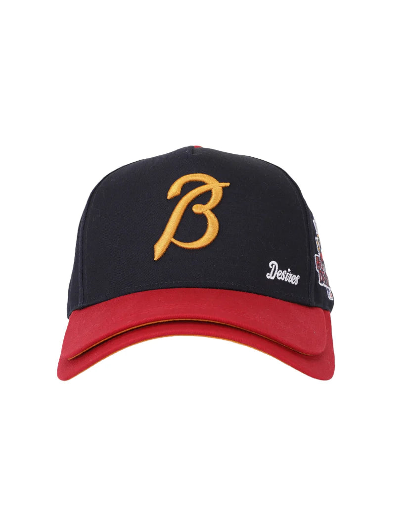 Bottega Desires Double Brim Fitted Hat in Navy/Red