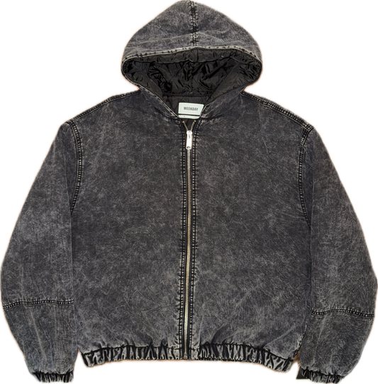 Weekday Remy Relaxed Fit Hooded Bomber Jacket in Grey wash