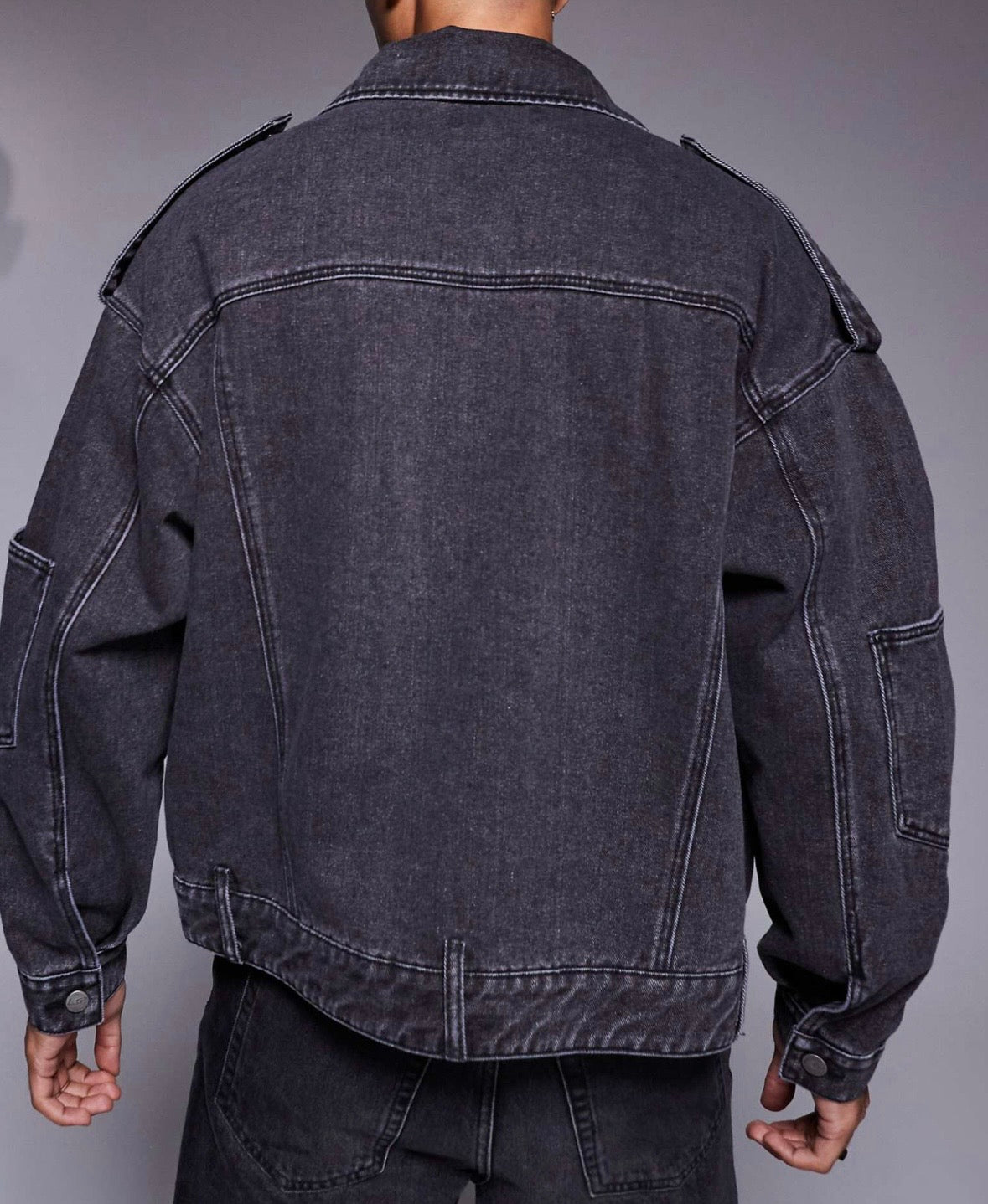 Liquor N Poker denim biker jacket in Black Wash