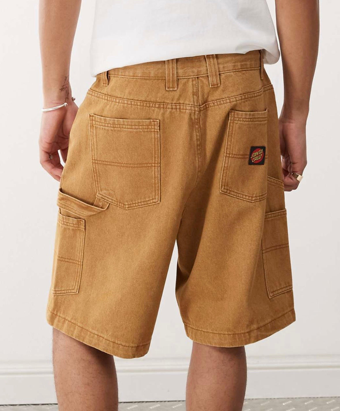 Santa Cruz carpenter big denim shorts in Washed Brown