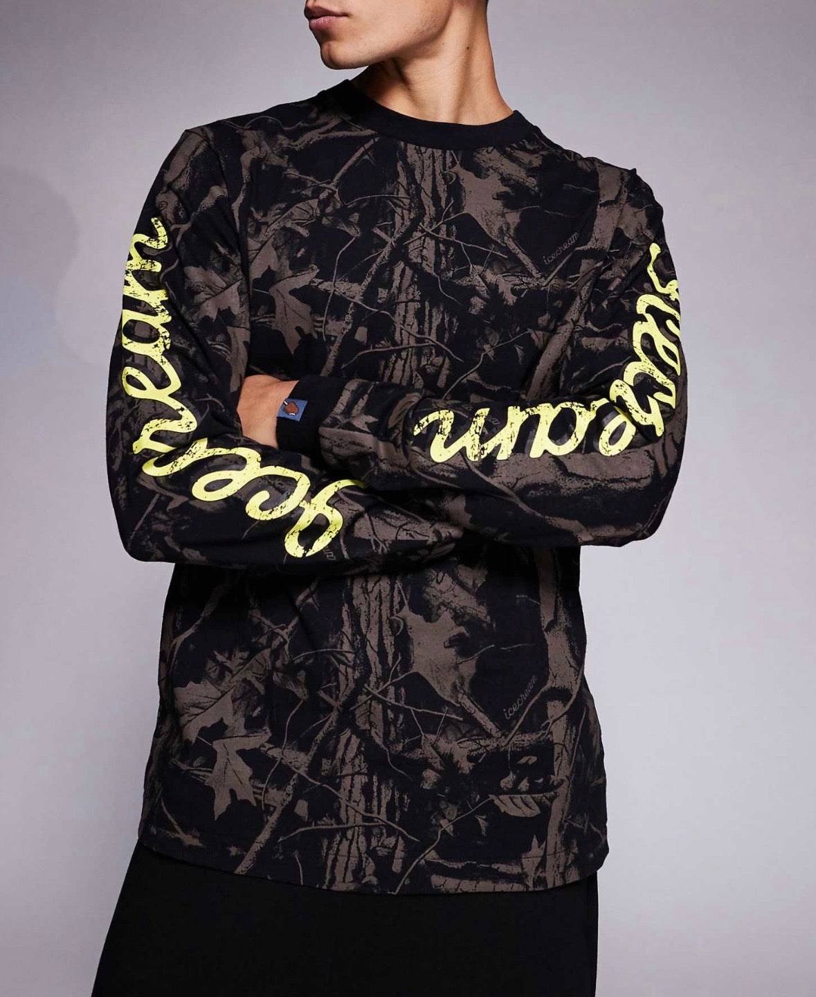 ICECREAM all over tree camo print long sleeve Tee in Black