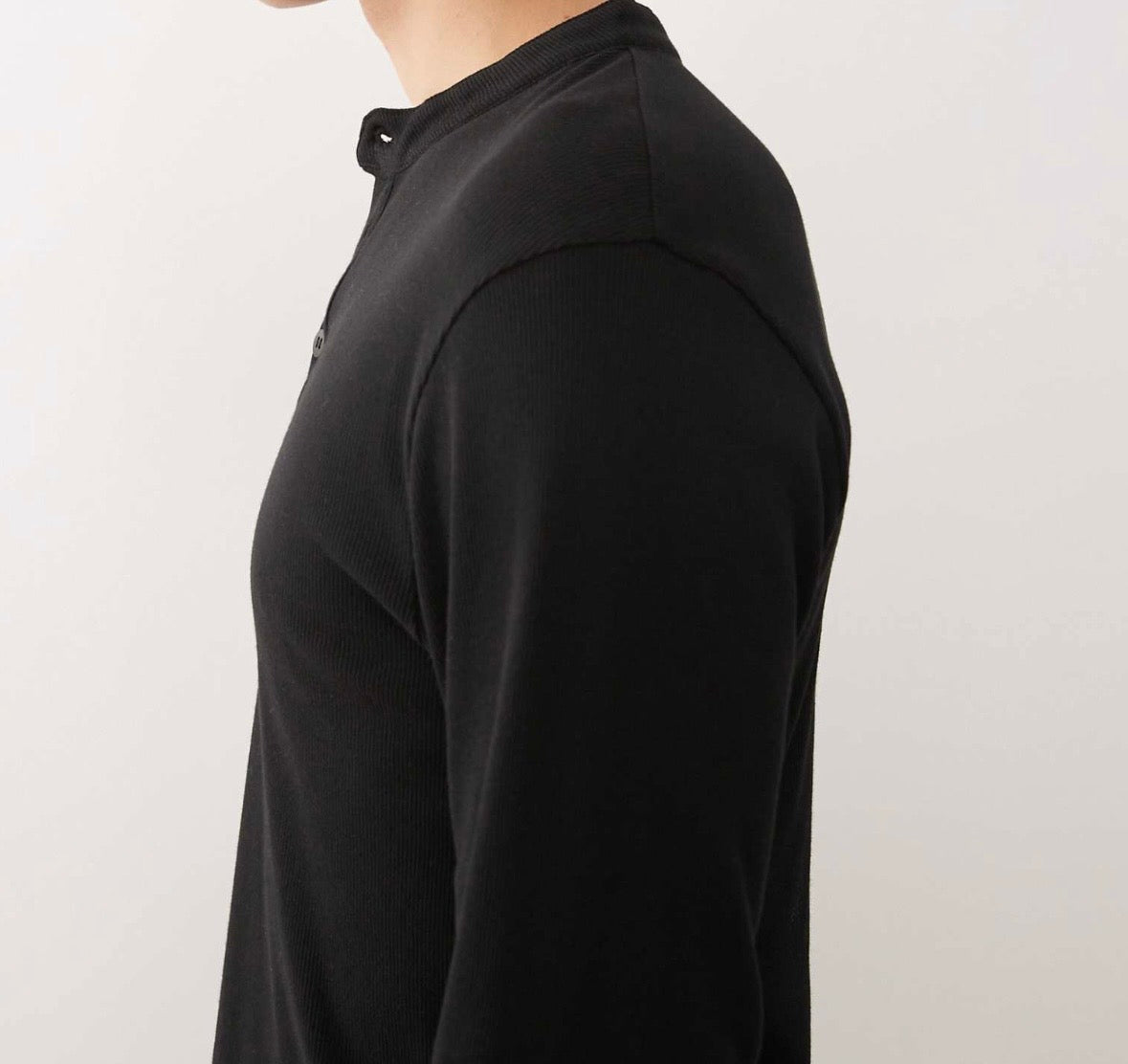 Reclaimed Vintage muscle fit long sleeve Henley Tee in black