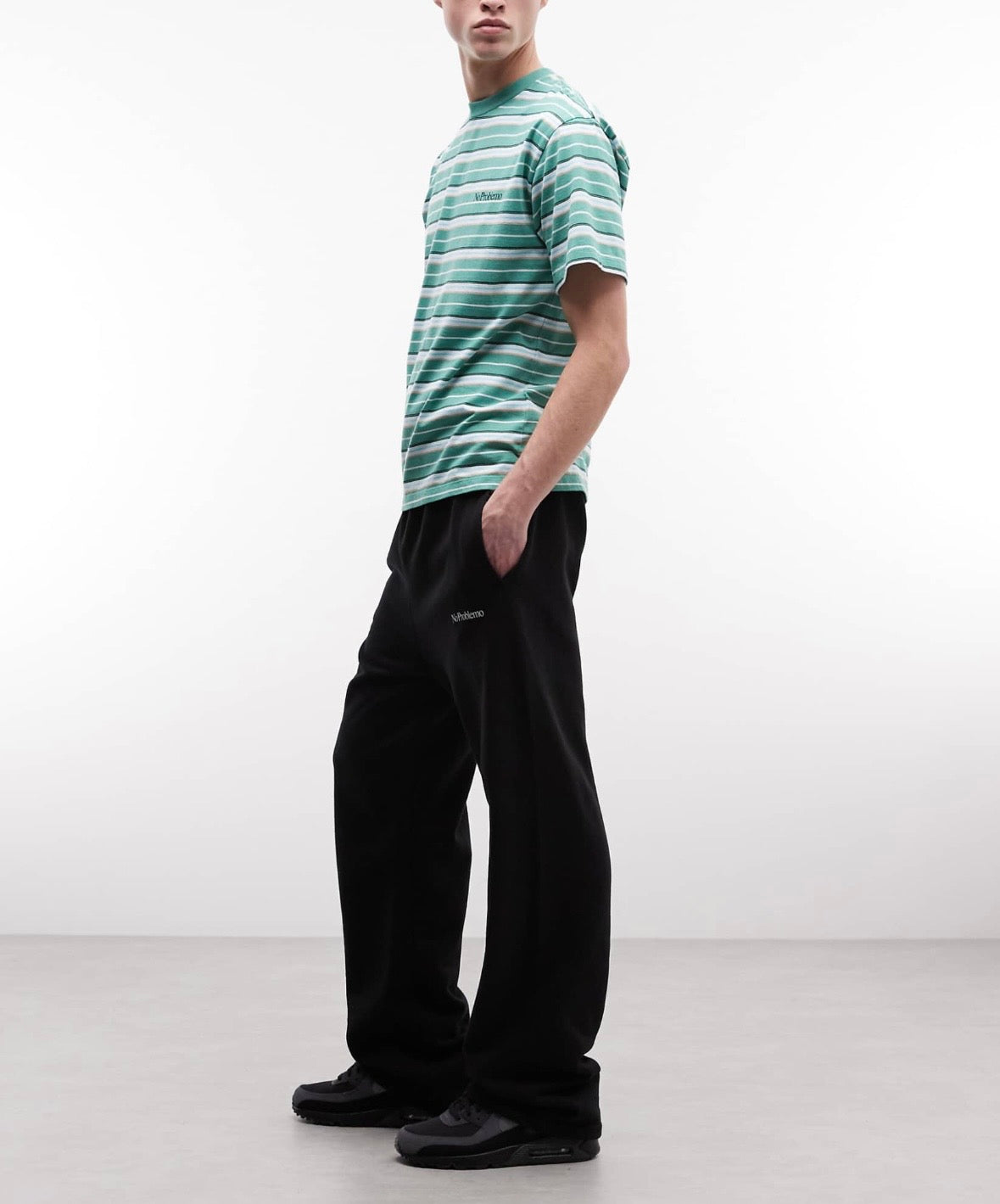 No Problemo 100% cotton logo straight leg joggers with tie waist in Black