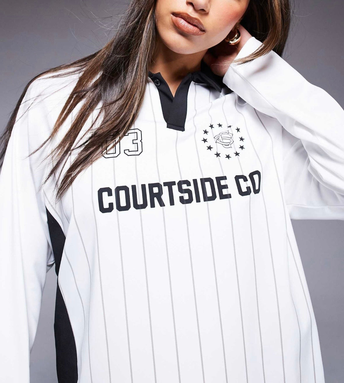 Courtside sports long sleeve logo detail panel top in White