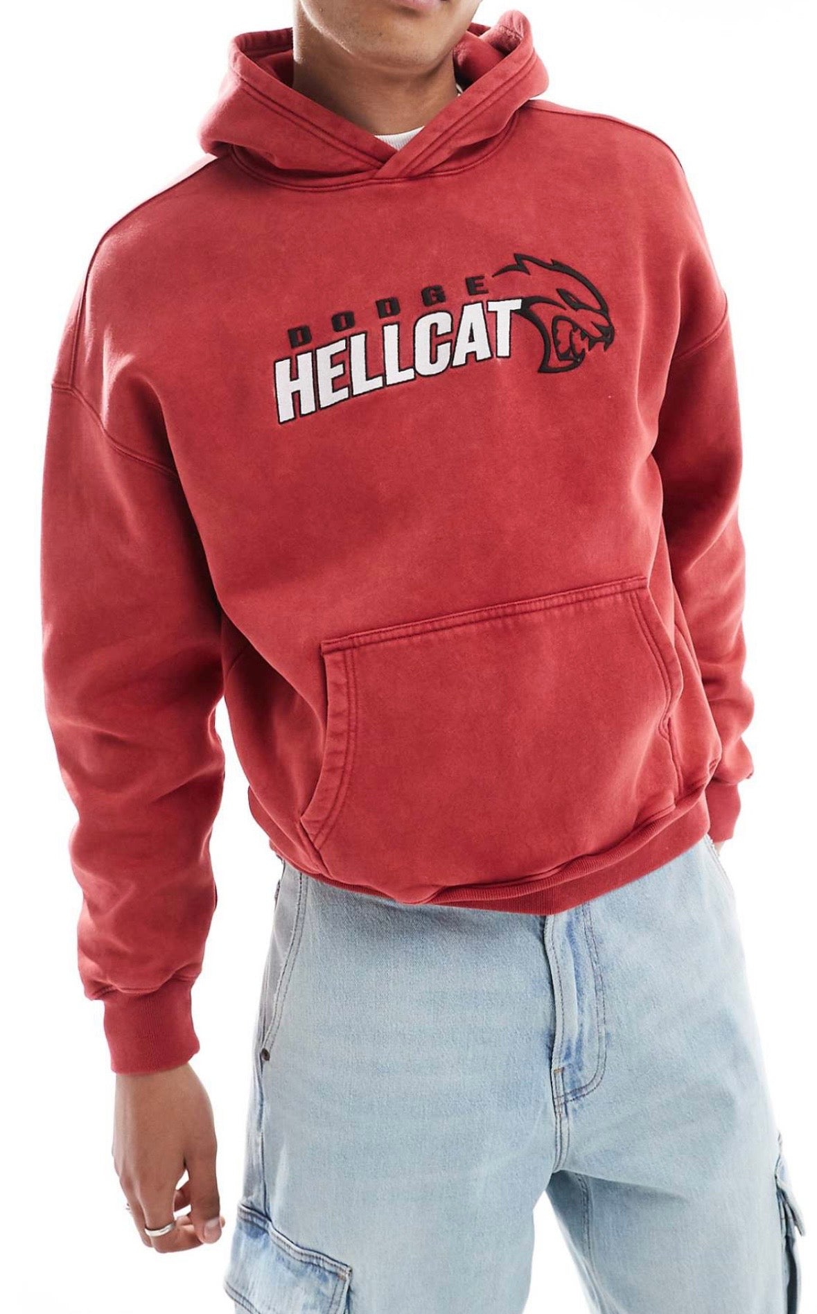 Hollister boxy race day dodge hoodie in Burgundy