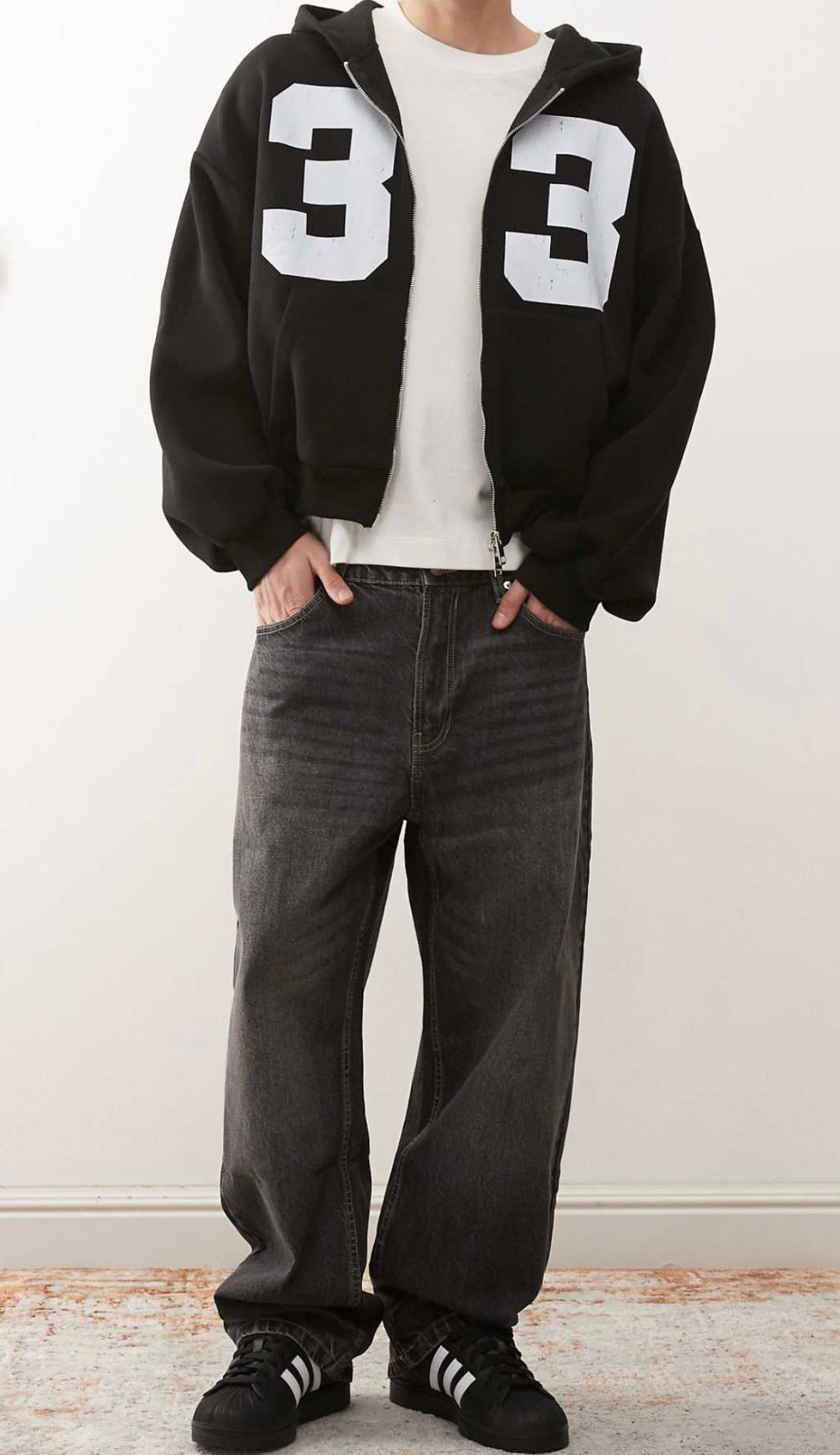COLLUSION boxy zip through hoodie in Black
