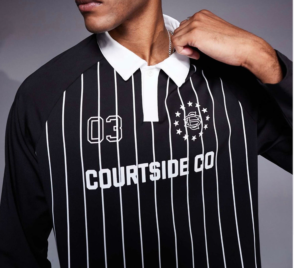 Courtside sports long sleeve logo detail panel top in black