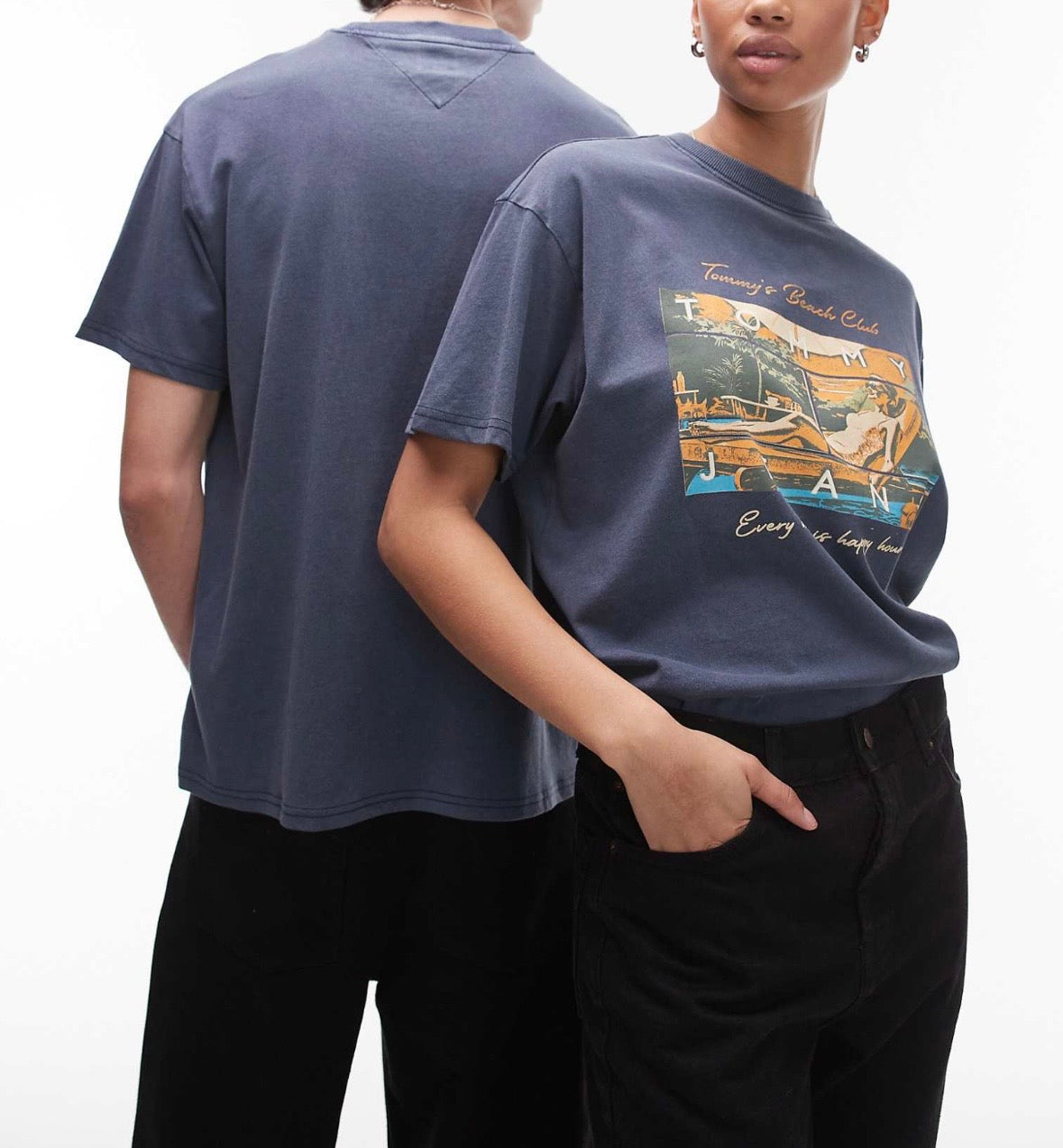 Tommy Jeans Unisex beach club graphic tee in Navy