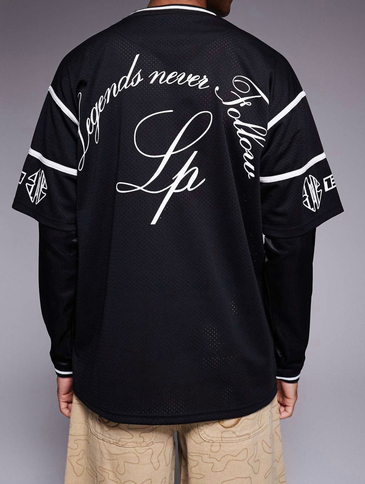 Liquor N Poker Varsity Long Sleeve Tee in Black