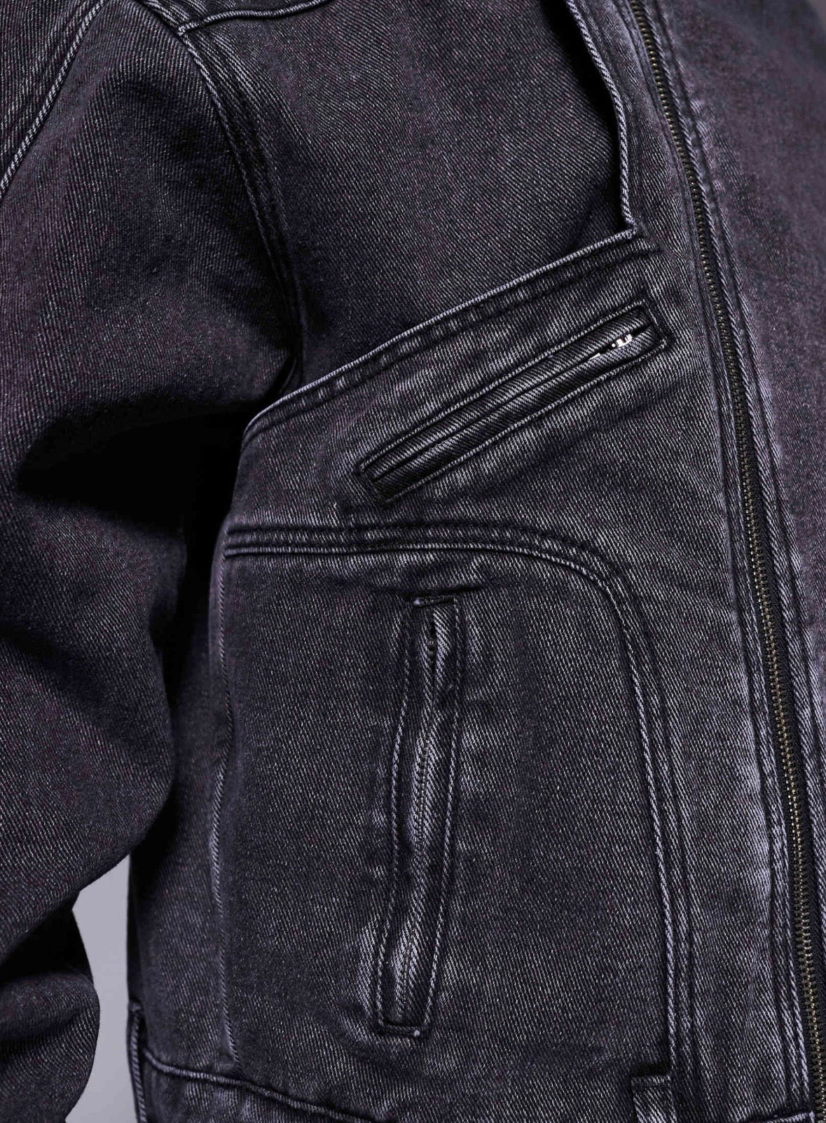 Liquor N Poker denim biker jacket in Black Wash