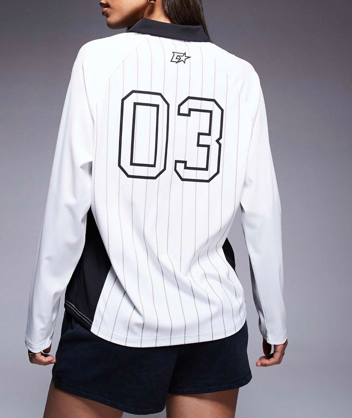 Courtside sports long sleeve logo detail panel top in White