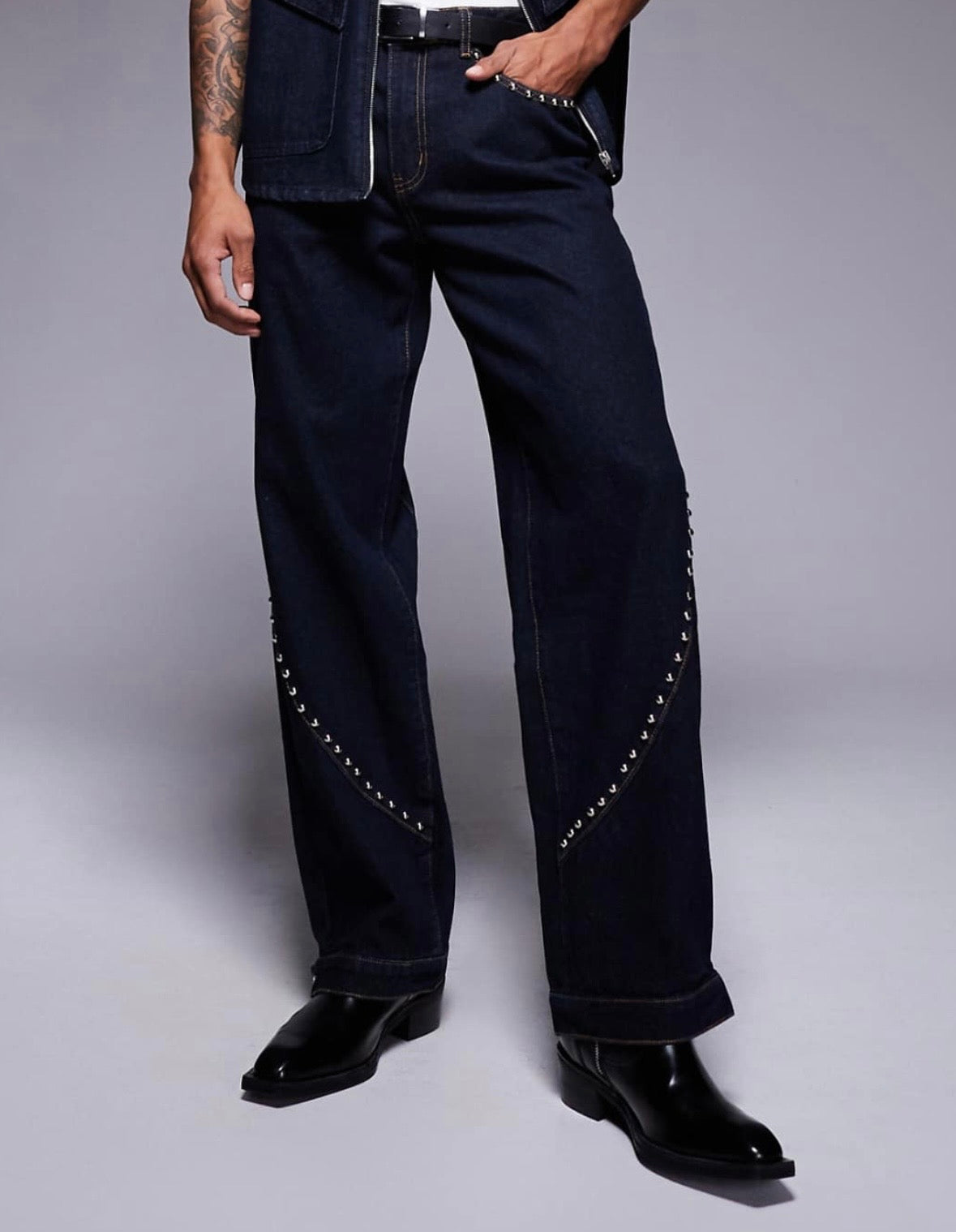 Liquor N Poker stud jeans in Indigo