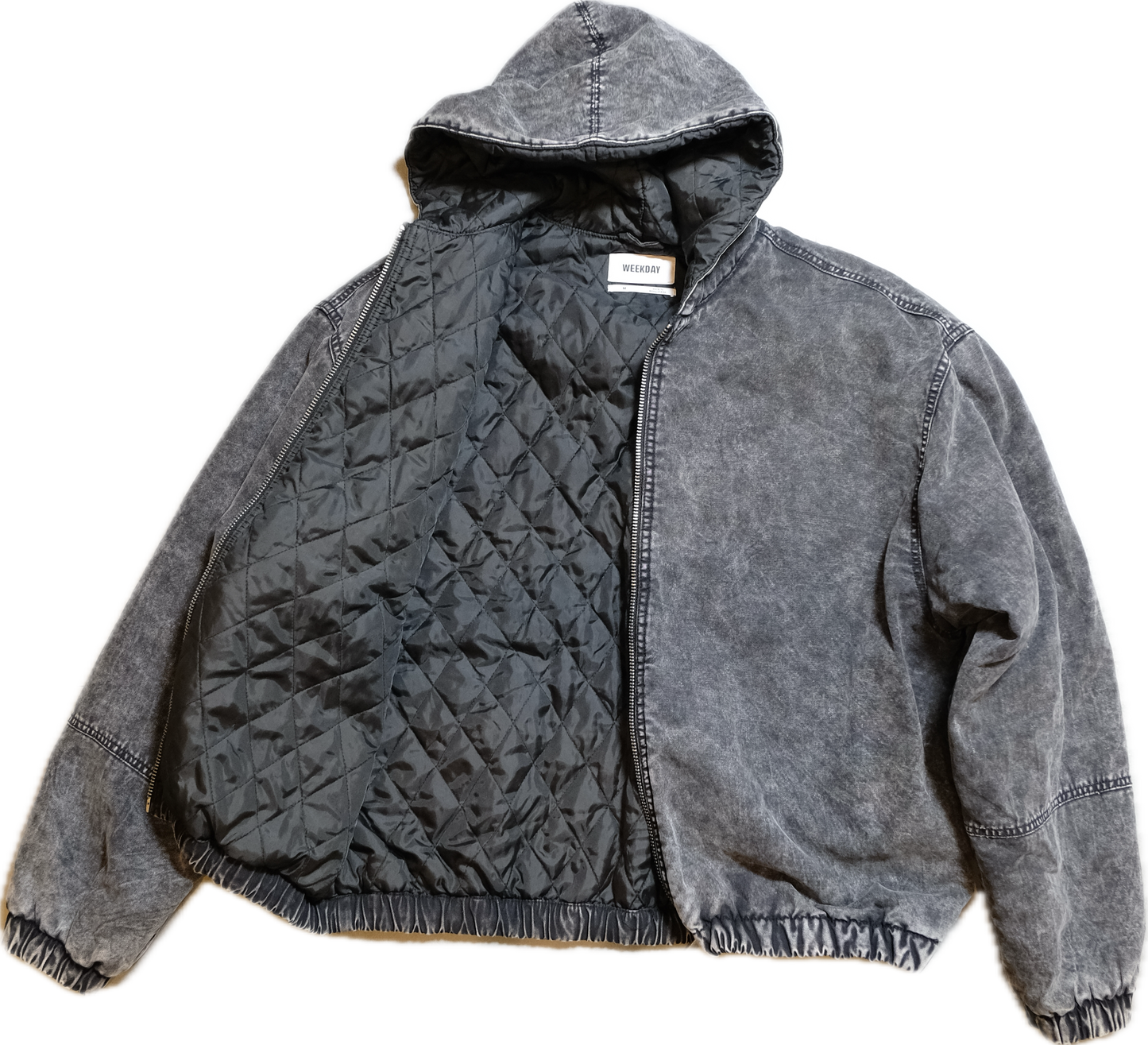 Weekday Remy Relaxed Fit Hooded Bomber Jacket in Grey wash